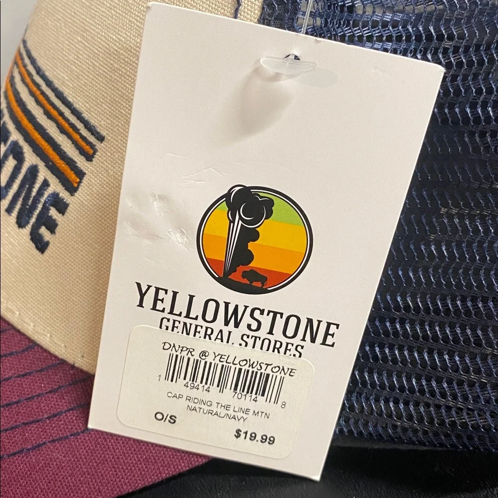 Yellowstone Embroidered Trucker Hat in Cream, Navy & Burgundy NWT